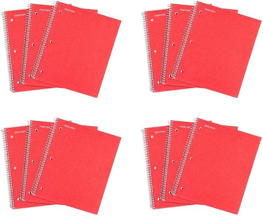 Mintra Office Durable Spiral Notebooks, 1 Subject, (Red, College Ruled 12pk), 100 Sheets, Poly Pocket, Moisture Resistant Cover, School, Office, Business, Professional-DeskLoop Office