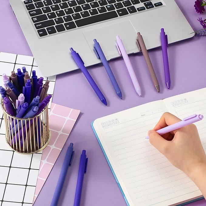 100 Pcs Ballpoint Pens Bulk Retractable Writing 1. 0 mm Black Ink Cute Pens Smooth Writing Color Fancy Gift for Teacher Student Employee Office School Home Baby Shower Supplies (Purple Series)-DeskLoop Office
