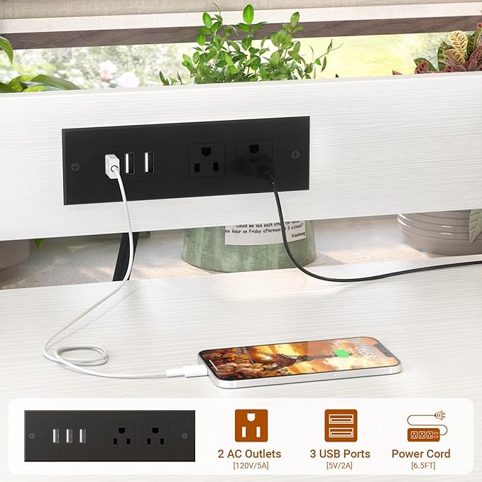 Homieasy Printer Stand with Charging Station, 29.1" x 22.8" Large 3D Printer Table with Filament Storage, Heavy Duty Rolling Printer Cart with 4-Tier Storage for Workshop/Office/Garage, White-DeskLoop Office