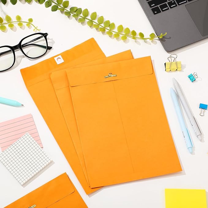 Teling 50 Pcs Manilla Envelopes Clasp Kraft Catalog with Closure for Storing Mailing 28 lb Kraft Envelope Paper for Office Document School Business Home(Yellow,7 * 10)-DeskLoop Office