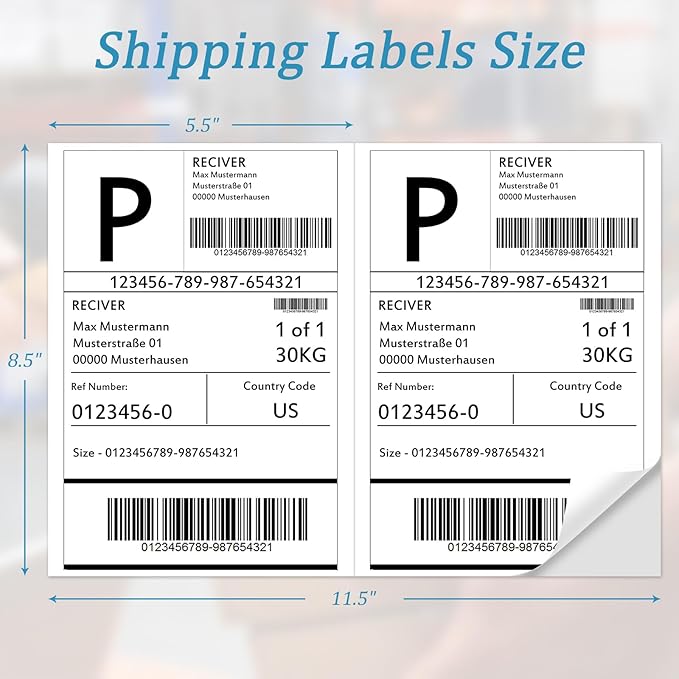 50 Half Sheet Self Adhesive Shipping Labels, 8.5" x 5.5" Address Labels for Laser & Inkjet Printers(50 labels-25 Sheet)-DeskLoop Office