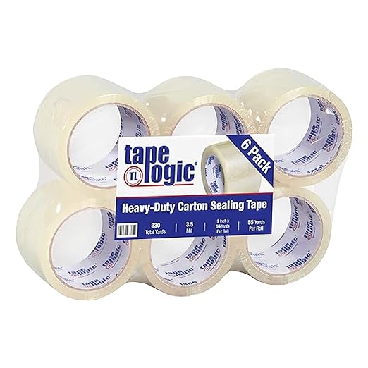 Tape Logic 3" x 55 yds Acrylic Packing Tape 3.5 Mil, Clear (6-Pack) Heavy Duty Packing Tape Rolls for Sealing Boxes at Home, Warehouse, & Office, Supplies for Packaging, Shipping, Moving-DeskLoop Office