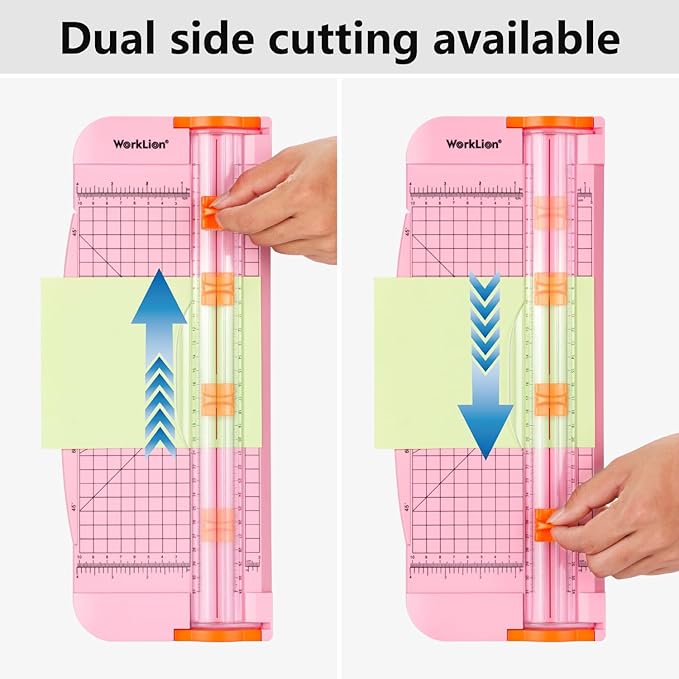 WORKLION Straight Paper Cutter For crafting – Pink 12 Inch Paper Trimmer With Security Safeguard and Side Ruler, Perfect for Cardstock, Coupon,Photos and Crafting Paper.-DeskLoop Office