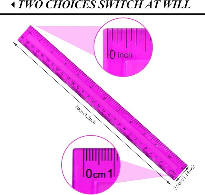 6PCS Clear Ruler, 12 Inch Plastic Rulers for School, Home, or Office, Clear Plastic Rulers, Assorted Colors.-DeskLoop Office