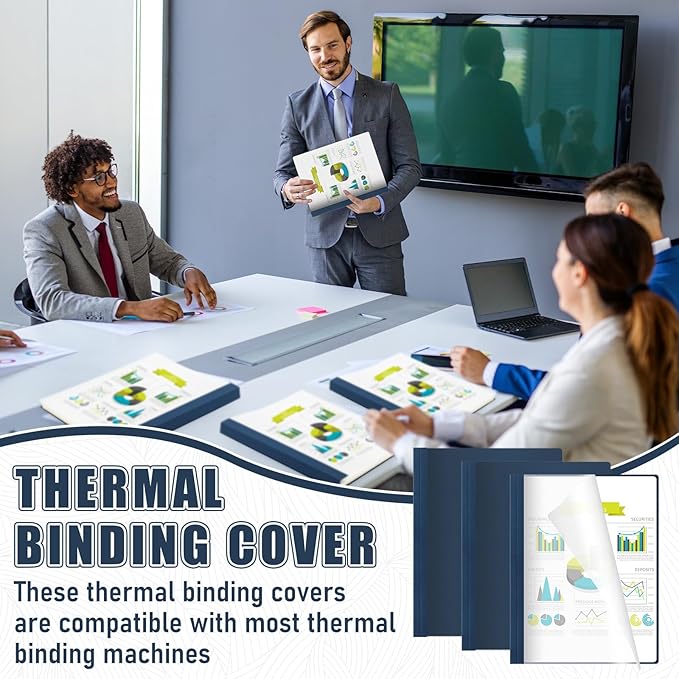 10 Pcs Thermal Binding Covers, 8.5 x 11 Inch Letter Size, 1 Inch Spine Holds 240 Sheets, Clear Front Paper Back Report Cover Suitable for Schools Offices Presentation(Blue)-DeskLoop Office