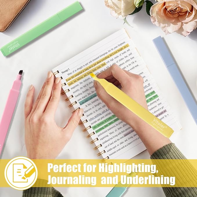 Highlighters, 8 pcs Aesthetic Pastel Highlighters, Chisel Tip Book Highlighter, Candy Colors, No Bleed Bible Highlighter Assorted Colors-DeskLoop Office