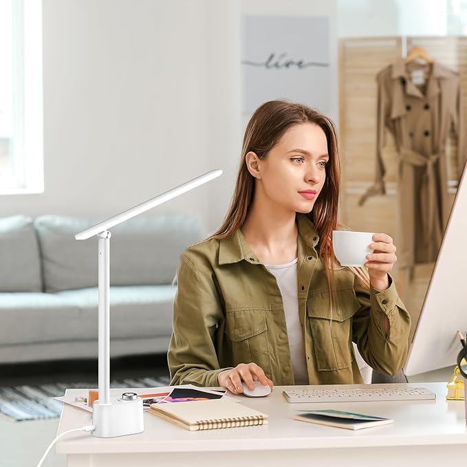 Honeywell Upgraded LED Desk Lamp - H01 Pro Sunturalux™ Foldable Desk Light with USB A+C Charging Port, 3 Color Modes Dimmable Table Lamp for Home Office Reading(White)-DeskLoop Office