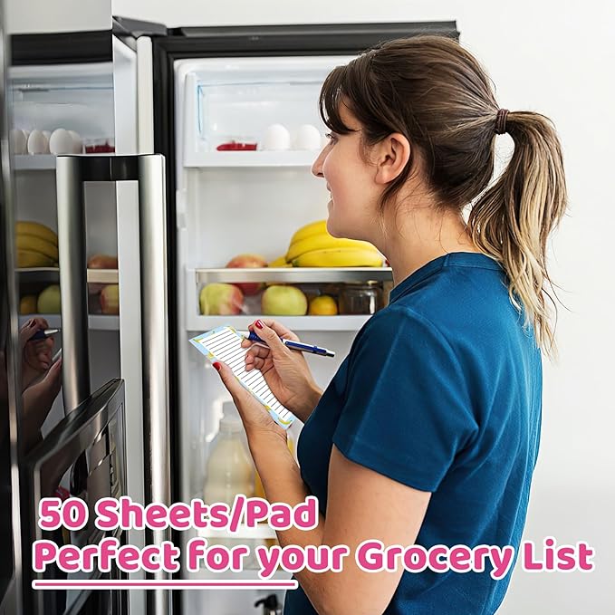 4 Pack Magnetic Note Pad for Fridge with Pen Holder, Totally 200 Sheets Magnetic To Do List, Grocery List, Shopping List, Memo Pads for Refrigerator(Fruit Design)-DeskLoop Office