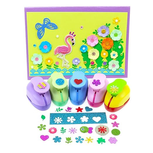6 Pcs Colorful Craft Hole Punch with 10 Glitter Cardstock Papers, Decorative Scrapbook Paper Puncher Set, Different Shape Paper Hole Puncher Set for Office Supplies (6 Pcs- Different Shapes)-DeskLoop Office