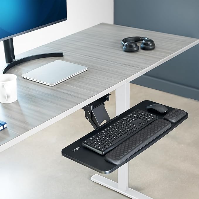 VIVO Premium Adjustable Computer Keyboard and Mouse Platform Tray, Ergonomic Under Table Desk Mount Drawer with Padding, Black, MOUNT-KB27P-B-DeskLoop Office