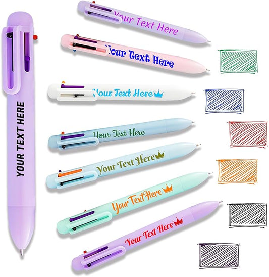 Custom 6-In-1 Multicolor Ballpoint Pen 0.5mm Tip Personalized Pens with Text Logo Name Printed Customized Pens Gift for Businesses School Office Employee Exhibition, 140PCS-DeskLoop Office