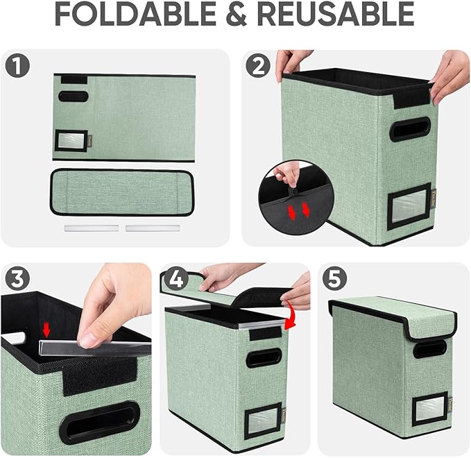 BALEINE File Organizer Box with Lid, Collapsible File Folder Organizer with Plastic Slide, Hanging File Folder Box for Office Document Storage (1 Pack, Green, S)-DeskLoop Office