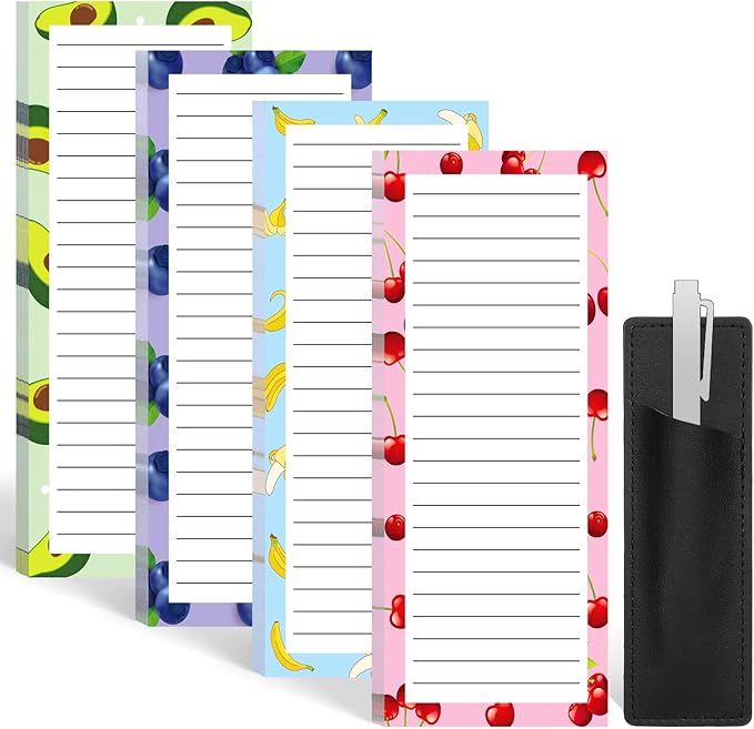 4 Pack Magnetic Note Pad for Fridge with Pen Holder, Totally 200 Sheets Magnetic To Do List, Grocery List, Shopping List, Memo Pads for Refrigerator(Fruit Design)