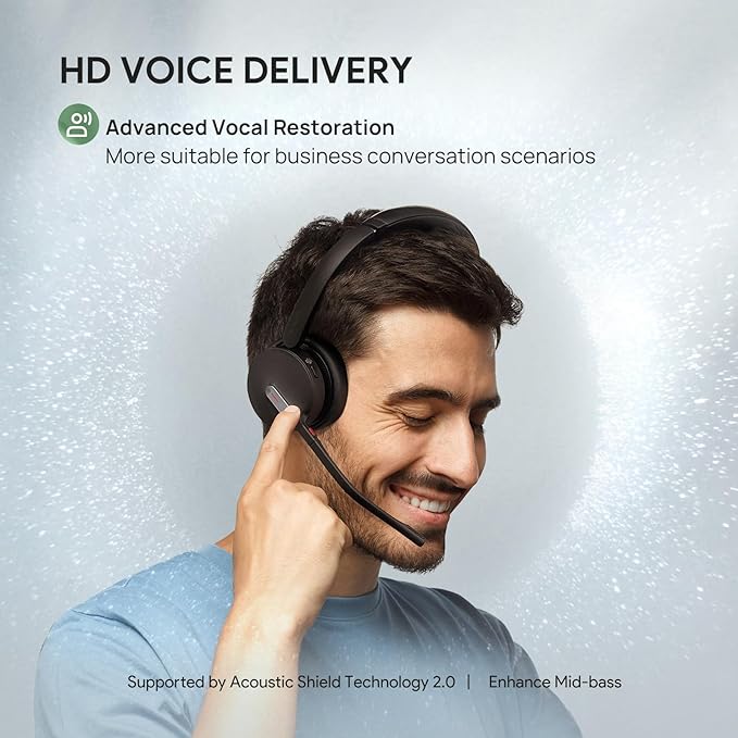 Yealink BH70 Wireless Bluetooth Headset with Microphone for Work, up to 35h Talking Battery Life, 3-Mic, 147g Lightweight Microsoft Teams Certified Headphone for Open Office, USB-C to A
