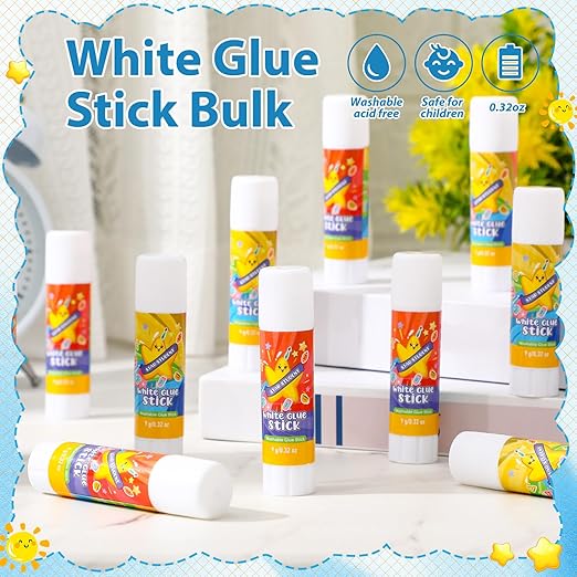 Zubebe 200 Pcs White Glue Stick Bulk Back to School Gifts First Day Sets 0.32 oz Washable Glue Stick for Crafts Home Classroom Prize Party Supplies Scrapbooking Crafting Supplies (Star)-DeskLoop Office