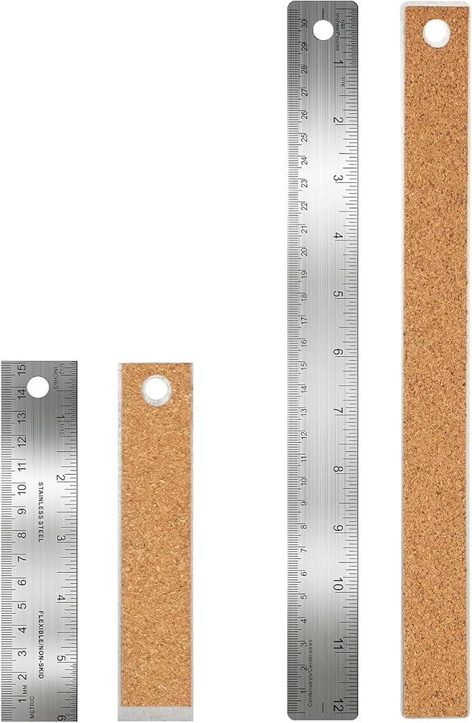 Frienda 2 Pcs Metal Ruler Cork Backed 6 Inch and 12 Inch Stainless Steel Rulers with Cork Backing Non Slip Straight Edge Measure Ruler for Student Graduation Back School Supply-DeskLoop Office