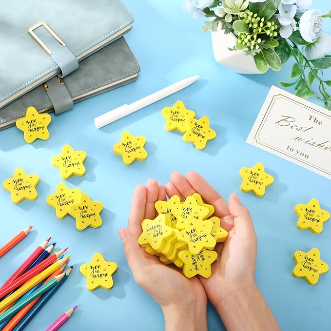 Spakon 25 Pcs Inspirational Star Erasers for Kids Bulk Cute Back to School Erasers 1.57" Fun Eraser for Classroom Prize You're A Star Yellow Motivational Gift for School Student Rewards-DeskLoop Office