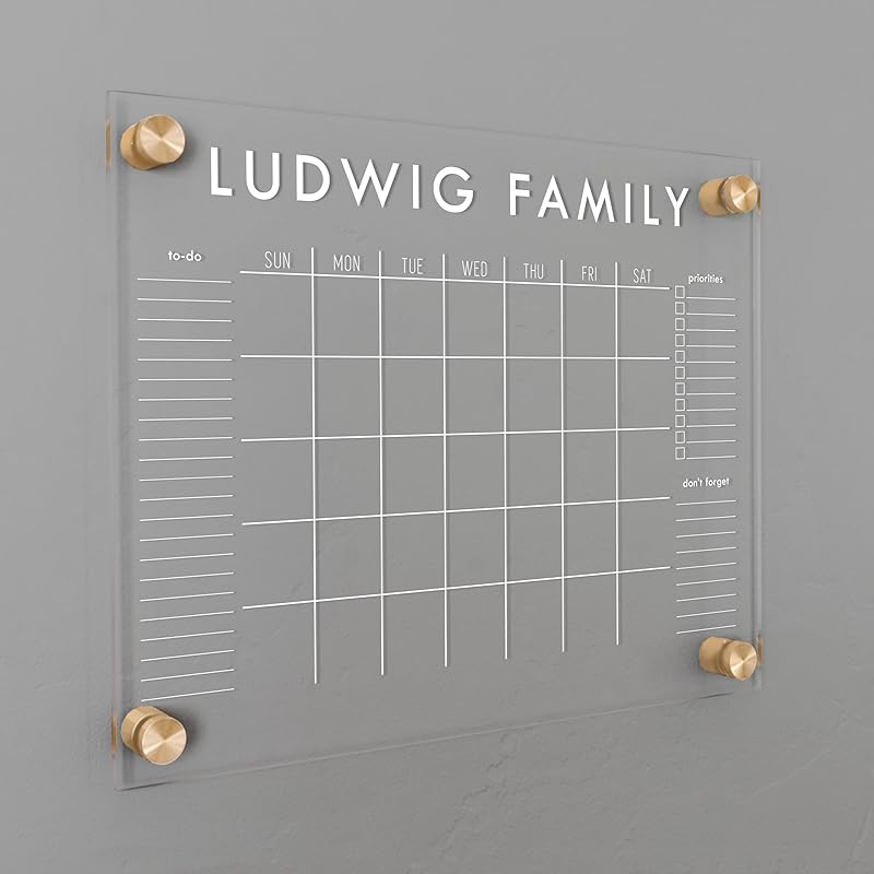 Personalized Clear Acrylic Calendar for Wall, Calendar Whiteboard for Wall, Dry Erase Wall Calendar, Wall Calendar Organizer System for Home (Block, White, 14"W x 11"H)-DeskLoop Office