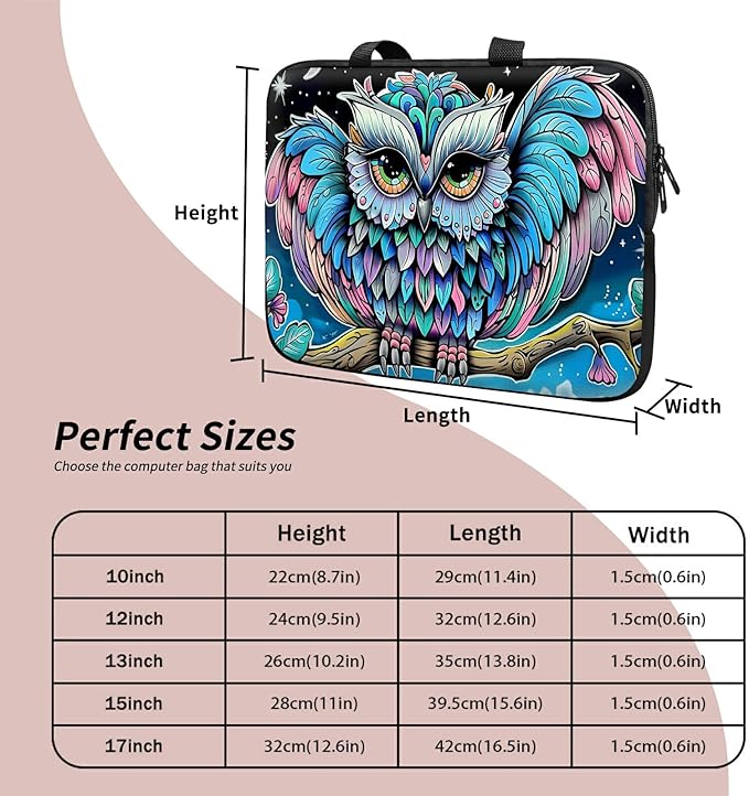 Laptop Sleeve Case Bag 15 inch, Owl Blue Slim Carrying Case Durable Handbag Travel Laptop Bag for 15 inch MacBook Air M3/M2/15 Pro/Surface Laptop 7/6/5/4/3/ Dell XPS 15 Plus