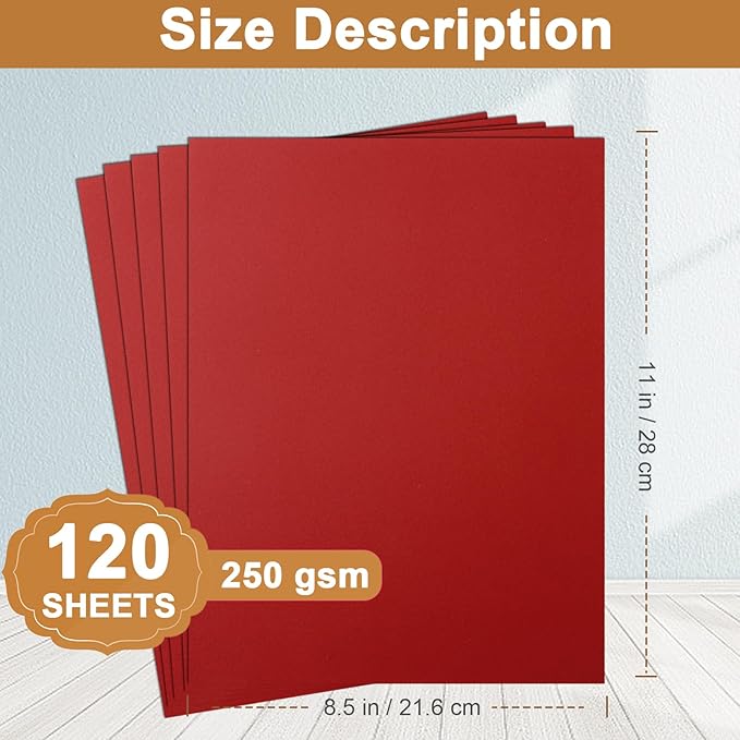 120 Sheets Dark Red Cardstock 8.5 x 11 Craft Paper, 92lb Christmas Red Card stock Printer Paper for Cards Making, Greeting Cards, Wedding, Invitations, Birthday-DeskLoop Office