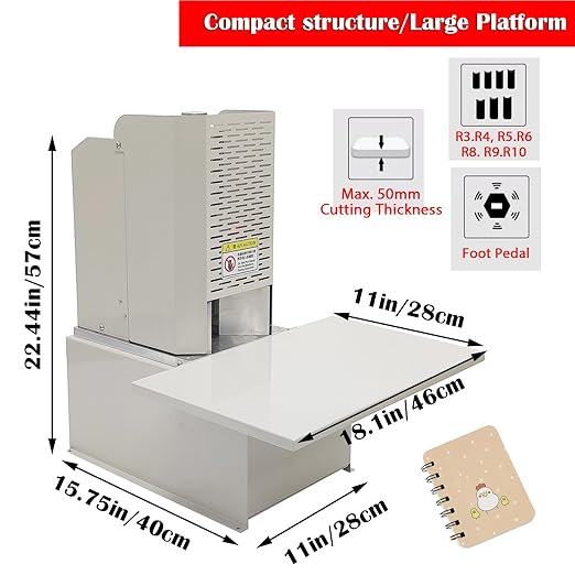 Electric Round Corner Cutter, Heavy Duty Fillet Paper Punch with Foot Pedal & Metal Protective Cover, R3-R9 Cutting Radius, Electric Corner Rounding Machine for PVC Name Card 1.97in Thickness-DeskLoop Office