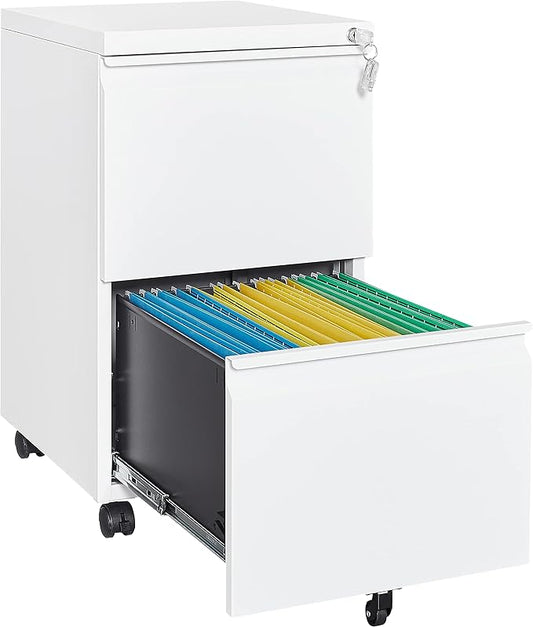 2 Drawer Vertical File Cabinet - Mobile Filling Cabinet with Lock for Legal/Letter Files - Office Storage File Cabinet with Wheels Under Desk - Assembly Required-DeskLoop Office