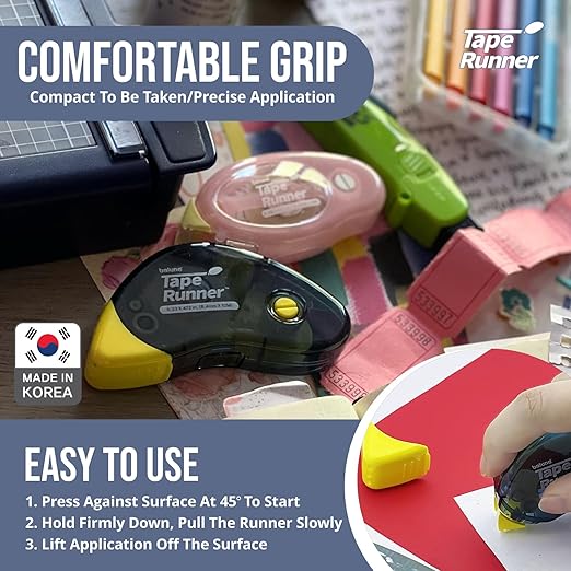 Tape Runner - Double Sided Adhesive with Dispenser Roller Included - Acid Free, Sticky, Clear & Transparent - Ideal for Scrapbooking, Crafts & More - Boomerang (417 inches per cartridge), 5 Cartridges-DeskLoop Office