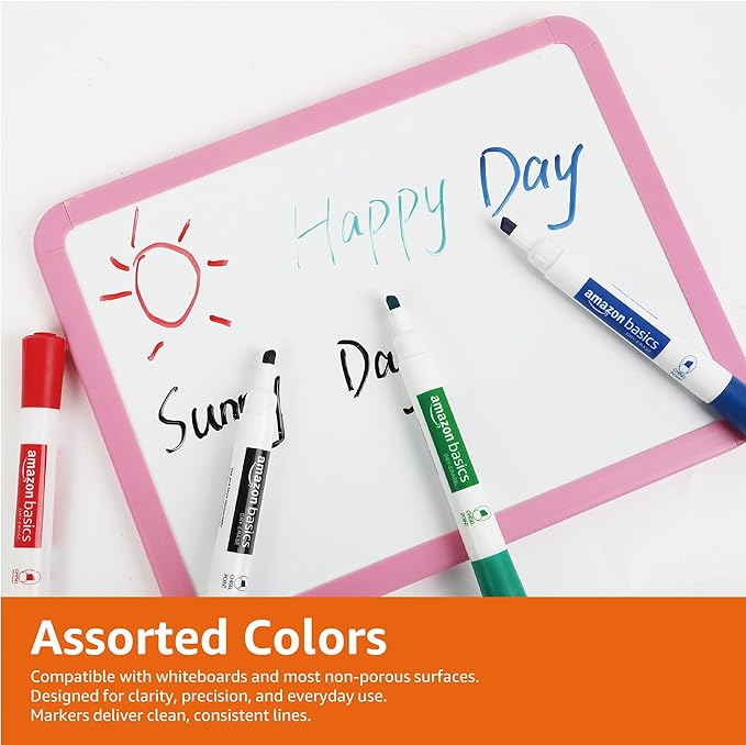Amazon Basics Low-Odor Chisel Tip Dry Erase Whiteboard Marker, Pack of 4, Black, Red, Green, Blue-DeskLoop Office