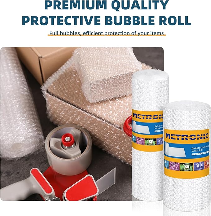 Metronic Bubble Cushioning Wrap 16 Inch x 36 FT, Dense Bubble Packing Air Wrap Clear Bubble Packing Roll for Shipping and Moving Supplies, Perforated Every 12"-DeskLoop Office