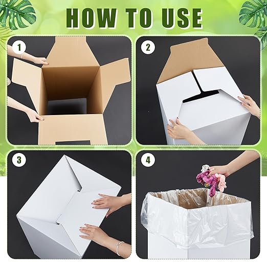 10 Pack 20 Gallon Corrugated Cardboard Trash Cans Bulk for Events Parties Disposable and Reusable Cans Bottle Recycling Bins with 20 Garbage Bags White Garbage Boxes for Outdoor Events-DeskLoop Office