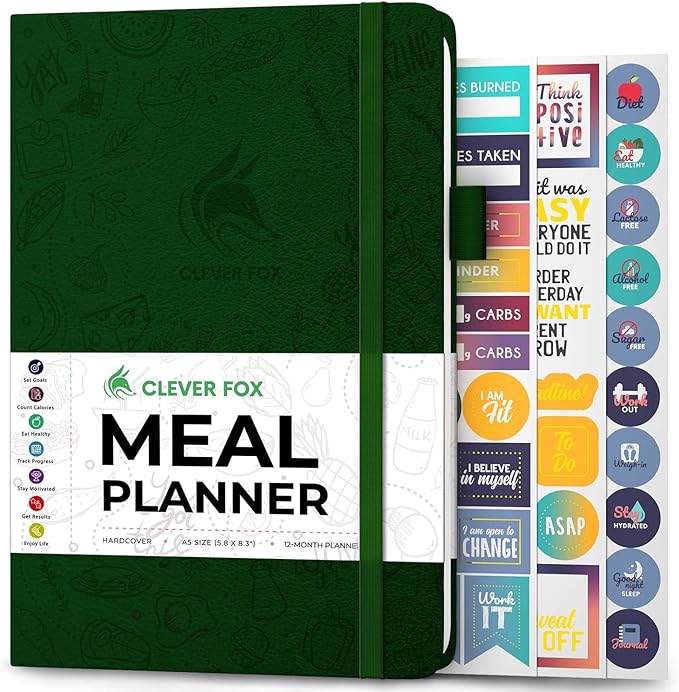 Clever Fox Weekly Meal Planner - Weekly & Daily Meal Prep Journal with Shopping and Grocery Lists for Menu Planning, Healthy Diet & Weight Loss Tracking, Lasts 1 Year, Undated, A5 - Forest Green-DeskLoop Office