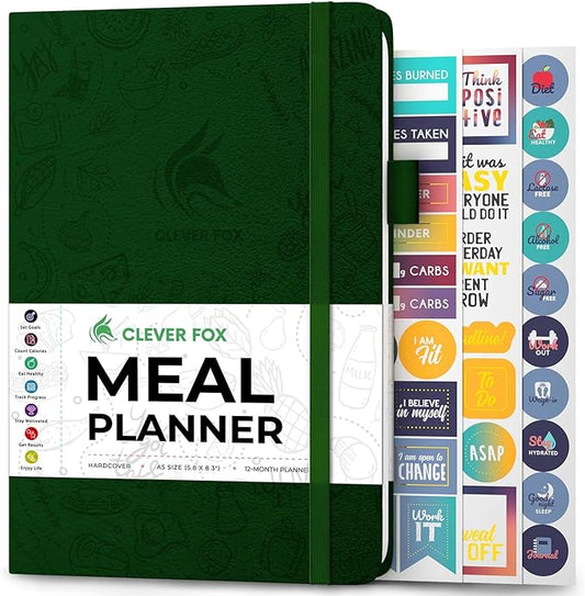 Clever Fox Weekly Meal Planner - Weekly & Daily Meal Prep Journal with Shopping and Grocery Lists for Menu Planning, Healthy Diet & Weight Loss Tracking, Lasts 1 Year, Undated, A5 - Forest Green-DeskLoop Office