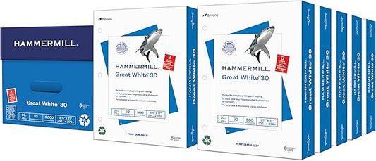 Hammermill Printer Paper, Great White 30% Recycled Paper, 3 Hole - 10 Ream (5,000 Sheets) - 92 Bright, Made in the USA, 086702C-DeskLoop Office