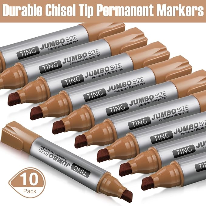 Fuutreo 10 Pack Jumbo Permanent Markers Bulk Large Chisel Tip Permanent Markers Quick Drying Waterproof Big Huge Poster Pens for Office, Logistics Company and More(Brown)-DeskLoop Office