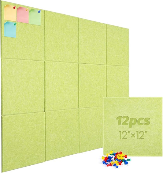 Large Cork Board Alternative, 12 Pack Felt Board with Safe Removable Adhesive Tabs Felt Wall Tiles, Large Cork Boards for Walls, Cork Board for Home Office, Pin Boards for Walls, Green-DeskLoop Office
