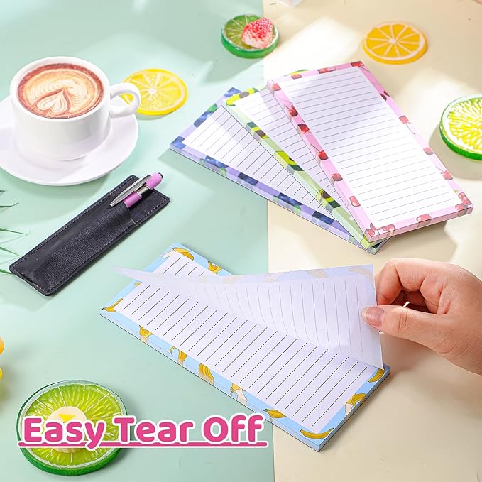 4 Pack Magnetic Note Pad for Fridge with Pen Holder, Totally 200 Sheets Magnetic To Do List, Grocery List, Shopping List, Memo Pads for Refrigerator(Fruit Design)-DeskLoop Office