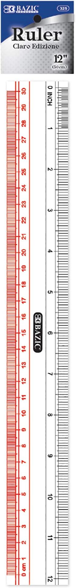 BAZIC Plastic Clear Ruler 12" (30cm), Inches Centimeter Metric Measuring Drafting Rulers, for Students School Supplies, 24-Pack-DeskLoop Office