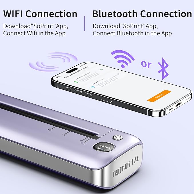 Rongta Portable Printers Wireless for Travel, WiFi & Bluetooth Mobile Printer, Thermal Inkless Printer for School/Office/Home Use, Compatible with Android,iOS & Laptop (Purple)-DeskLoop Office