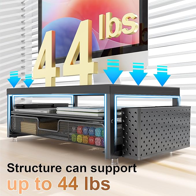 gianotter Wood Monitor Stand Riser, Office Desk Shelf Organizer, Desk Organizer with Drawer and Pen Holder, 2-Tier Computer Stand, Office Organization (Ink)-DeskLoop Office