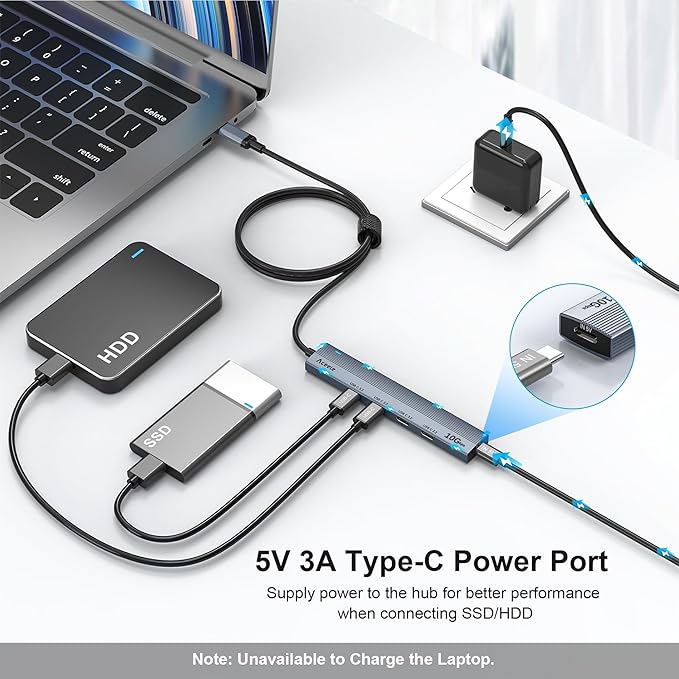 Aceele USB C Hub 10Gbps, 4 Port USB 3.2 Gen 2 Hub, USBC to USB-C Hub with Type-C Power Port, 2ft Extension Long Cable USBC Adapter Data Hub for MacBook Pro, MacBook, Samsung Chromebook, etc-DeskLoop Office