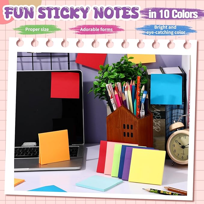 Zubebe 200 Pads Sticky Notes Bulk, Bright Colors Notepads Self Stick Note Square Memo Post Sticky for Office School, 45 Sheets/pad(3 × 3 Inch)-DeskLoop Office
