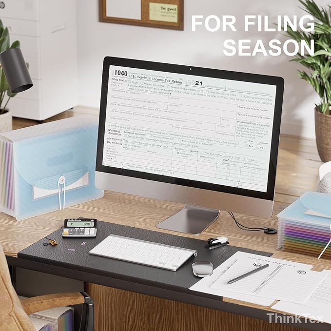 ThinkTex Accordion File Organizer, 12 - Pocket Expanding File Folders for Paper Receipts, Bills&Taxes Organizer, Letter/A4 Size Document Holder for School, Office, Home with Colorful tabs- Blue-DeskLoop Office