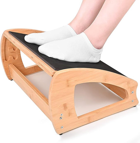 Bamboo Under Desk Footrest, Ergonomic Foot Rest with 4 Height Position Office Footrest, Improves Posture and Blood Circulation, Portable Step Stool for Home and Office (Standard)-DeskLoop Office