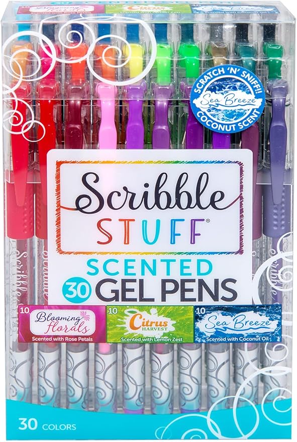 Scribble Stuff Scented Gel Pens 30 Count, 10 Blooming Floral, 10 Citrus Harvest and 10 Sea Breeze Scented Pens, Gel Pens for Kids Adults Color Books Drawing Doodling Crafts Scrapbooking Journaling-DeskLoop Office