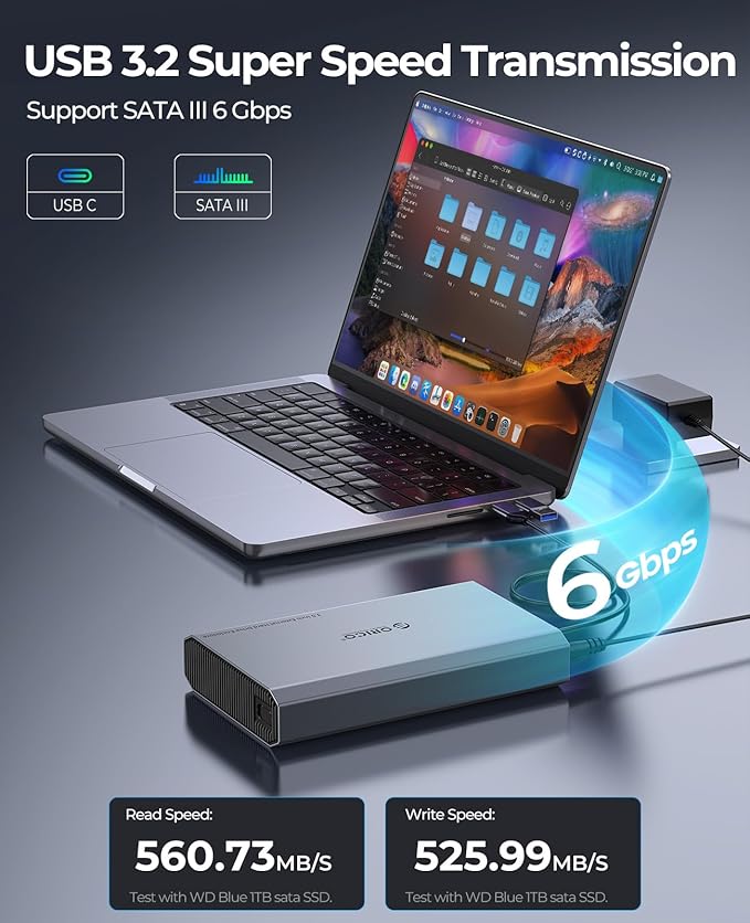 ORICO Aluminum 3.5 Hard Drive Enclosure with USB 3.2 Gen 2 6Gbps Transfer Speed, Fit for 3.5/2.5 Inch SATA HDD SSD Up to 20TB, USB C to USB C/A 2 in 1 Cable Compatible with MacBook Windows(DD35-C3)-DeskLoop Office