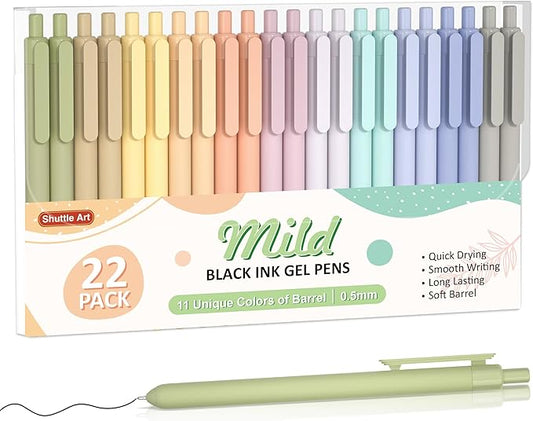 Shuttle Art Retractable Mild Gel Ink Pens - 22 Pack, Black Ink, Cute Fine Point Pens for Writing, Journaling & Notes-DeskLoop Office