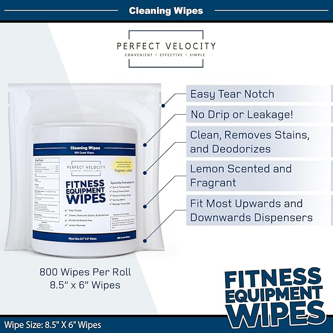 Fitness Gym Equipment Wipes - 4 Rolls of 800 Pre-Moistened Cleaning Refill Wet Wipes - For Upwards and Downwards Dispensers-DeskLoop Office