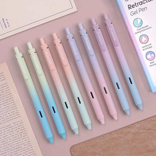 Writech Retractable Gel Ink Pens: 8ct Black Ink 0.5mm Fine Point Tip Pen Comfort Grip Smooth Writing with Aesthetic Gradient Color Barrel for Journaling Note Taking Sketching No Bleed & Smear-DeskLoop Office