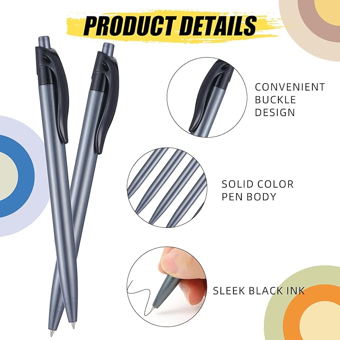 Retractable Black Ballpoint Pen for Smooth Writing 1.0mm Medium Pack of 100, Click pens with Comfort grip, Idea for Journaling, Planner, Note Taking Office School Supplies-DeskLoop Office