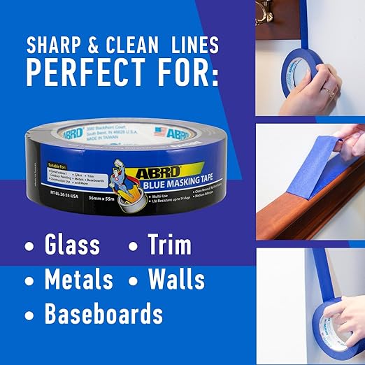 ABRO Blue Painters Tape 1.5 Inch Wide, 36mm x 55M, All Purpose Blue Tape, Temporary Labeling, Easy Tear, Clean Removal, Masking Tape Colored DIY or Pro - 3 Pack-DeskLoop Office